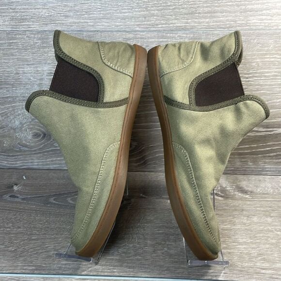Sanuk Pair O Dice Women’s Sz 7.5 Olive Green Canvas Pull On Chelsea Mid Sneakers - Picture 9 of 10